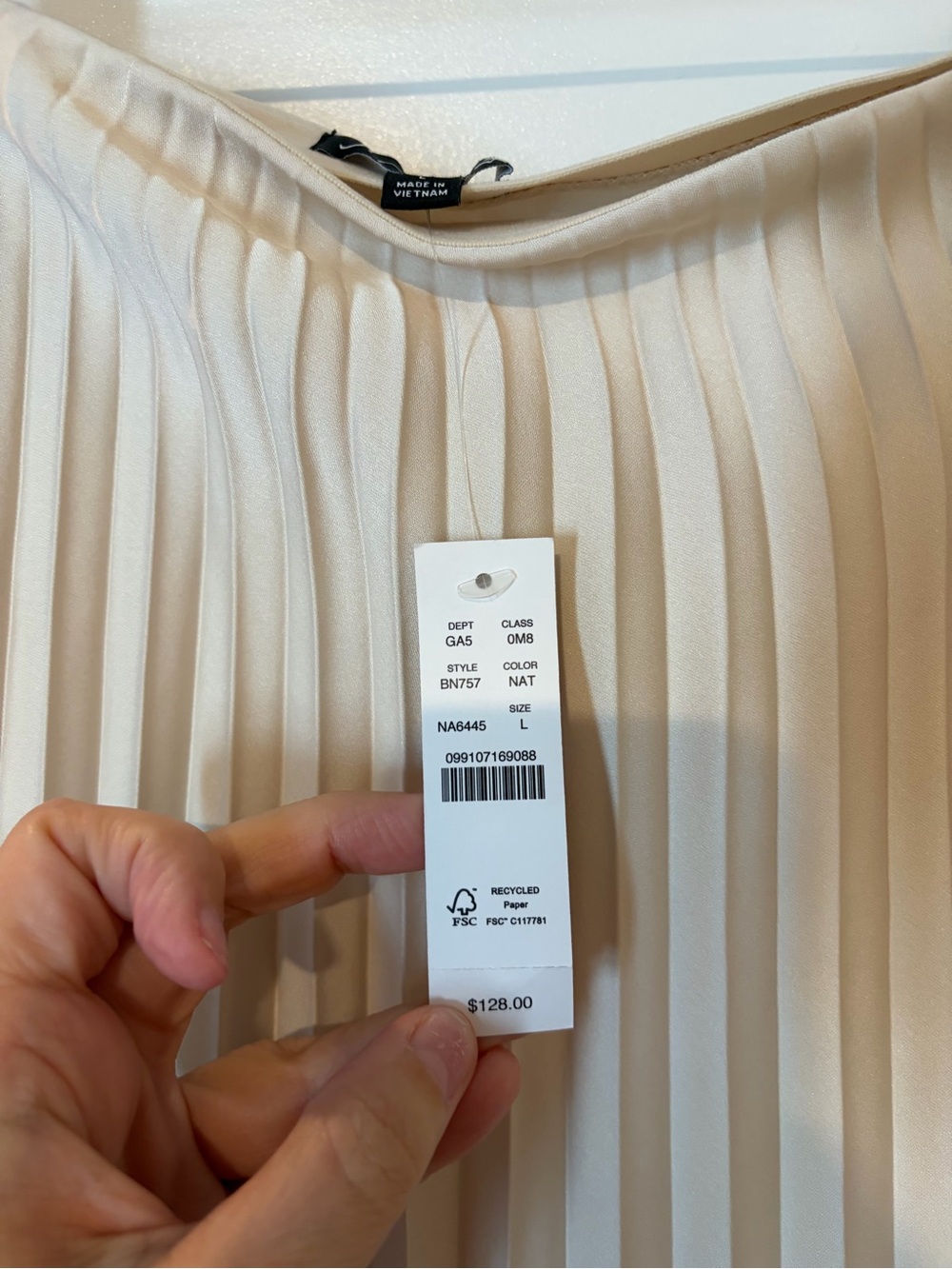 J. Crew Cream Pleated Satin Skirt